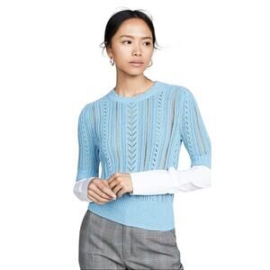 Veronica Beard Spence Mixed Media Pointelle Knit Sweater Size Medium